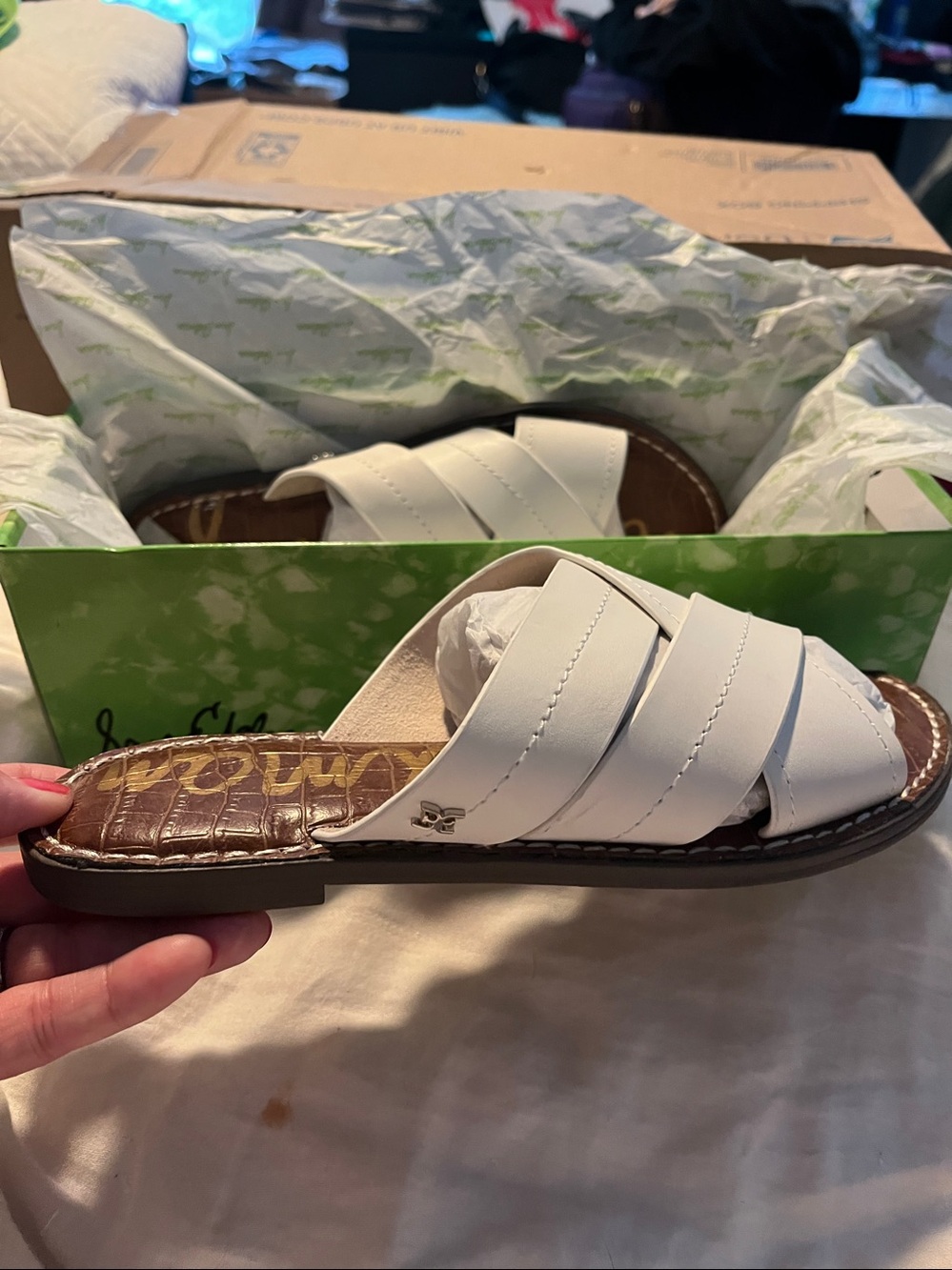NIB Sam Edelman White Slide Sandals
